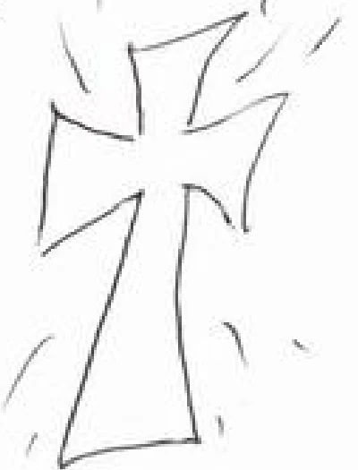 A cross drawn by a participant, with small rays around it.