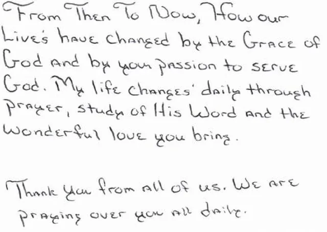Handwritten note — Love that makes a difference. A typed excerpt follows.