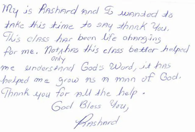 Handwritten note — Growing in faith. A typed excerpt follows.