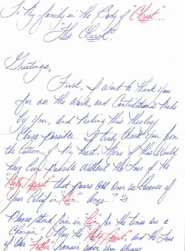 Handwritten note — From the heart. A typed excerpt follows.